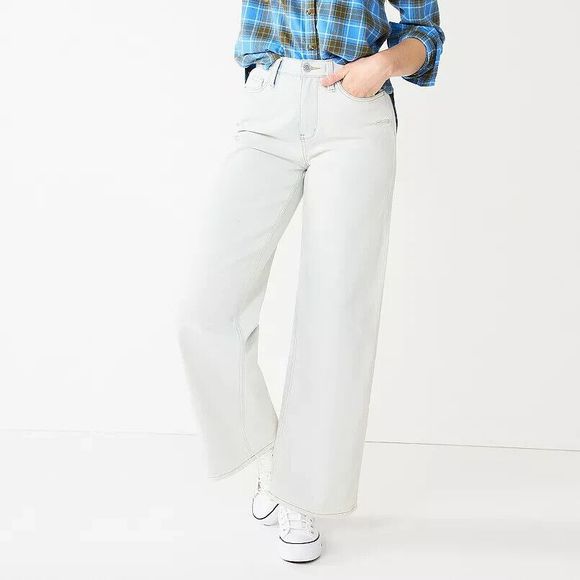 SO Denim - SO 90s Super High Rise Wide Leg Jean Juniors 11/30 Light Blue Y2K Distressed NEW